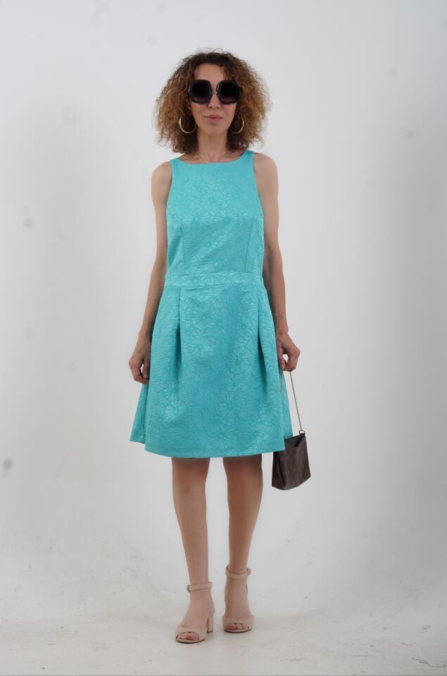 Tiffany Arka Bel Detaylı Elbise MİNT YEŞİLİ - 36