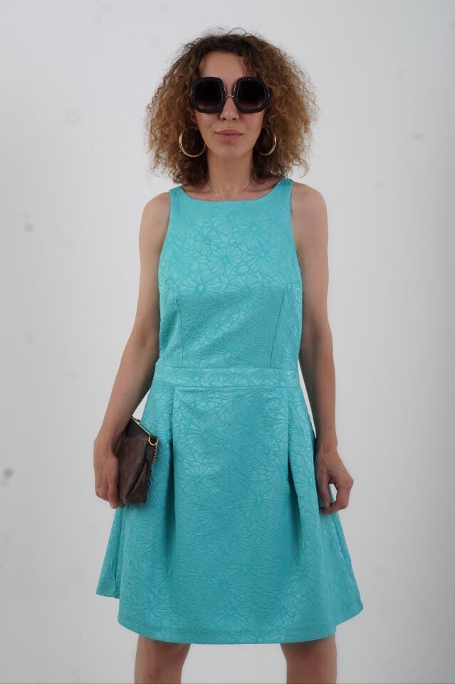 Tiffany Arka Bel Detaylı Elbise MİNT YEŞİLİ - 36