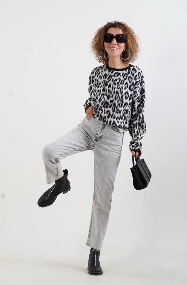 Siyah Leopar Şardonlu Bluz