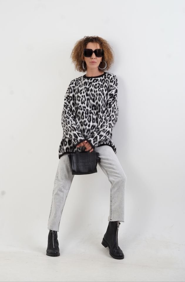 Siyah Leopar Şardonlu Bluz