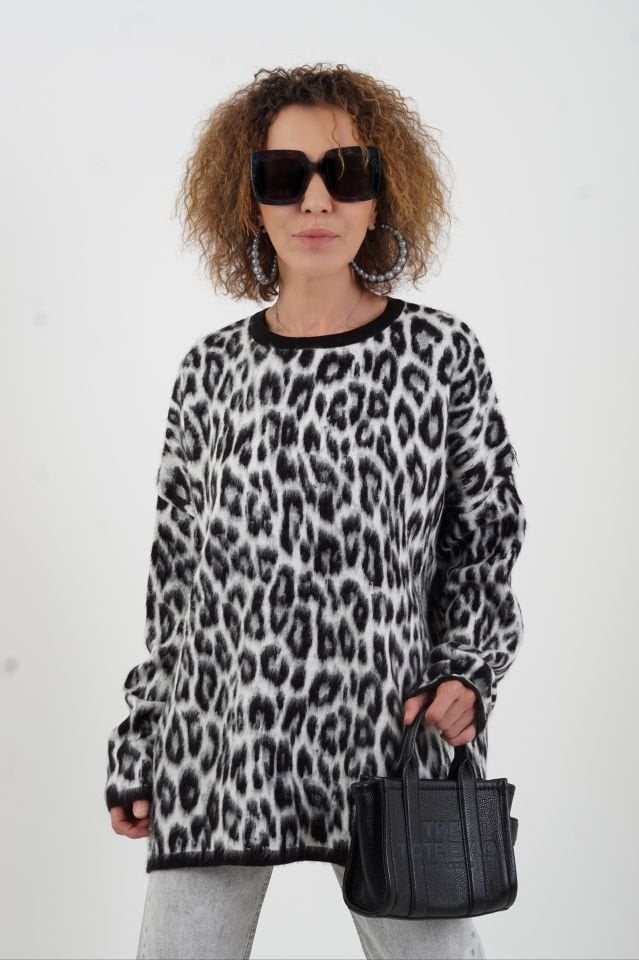 Siyah Leopar Şardonlu Bluz