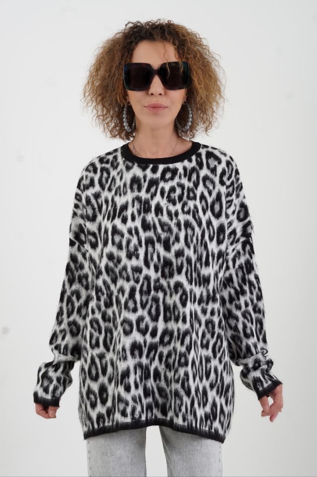 Siyah Leopar Şardonlu Bluz