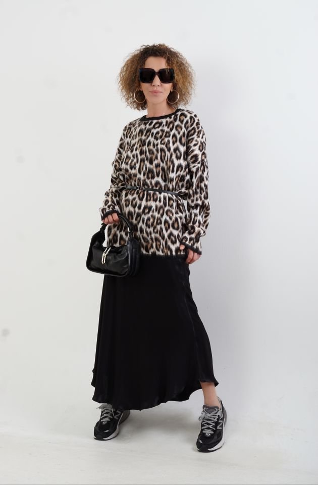 Kahve Leopar Şardonlu Bluz