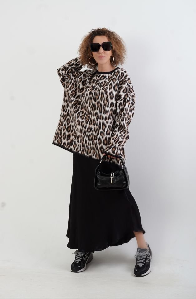 Kahve Leopar Şardonlu Bluz