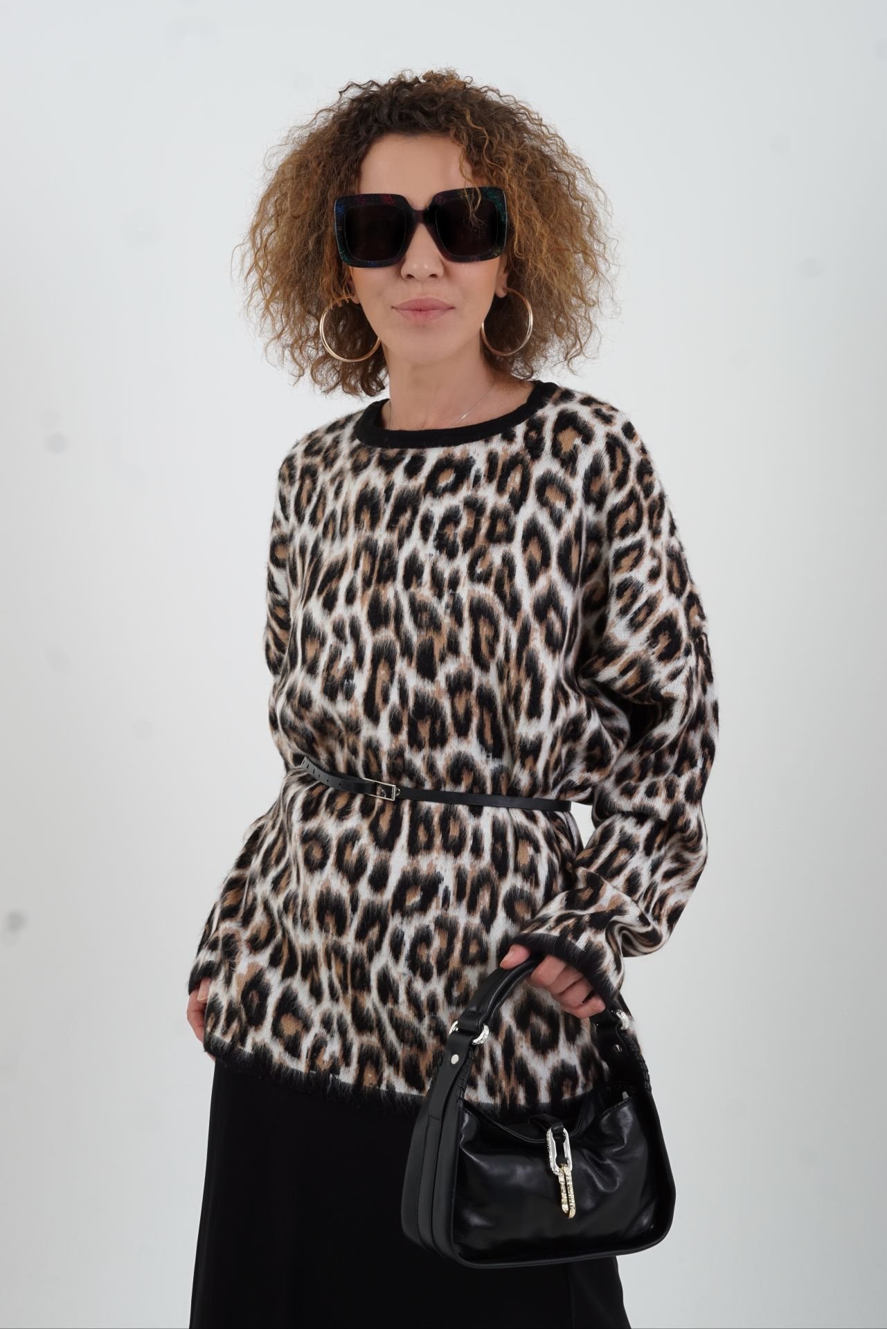 Kahve Leopar Şardonlu Bluz