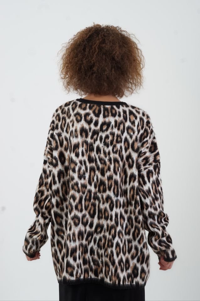 Kahve Leopar Şardonlu Bluz