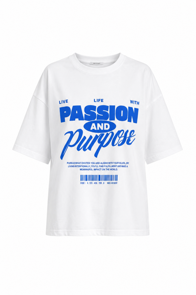 Beyaz Passion Baskılı Oversize Tshirt
