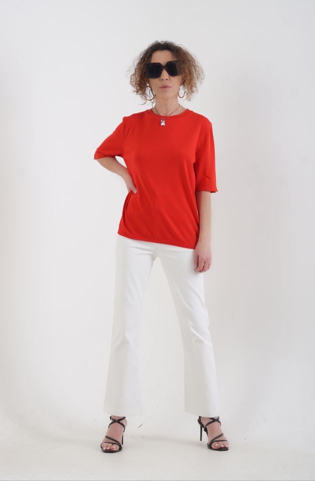 Kırmızı Bisiklet  Yaka Arka Damla Kısa Kol Kazak