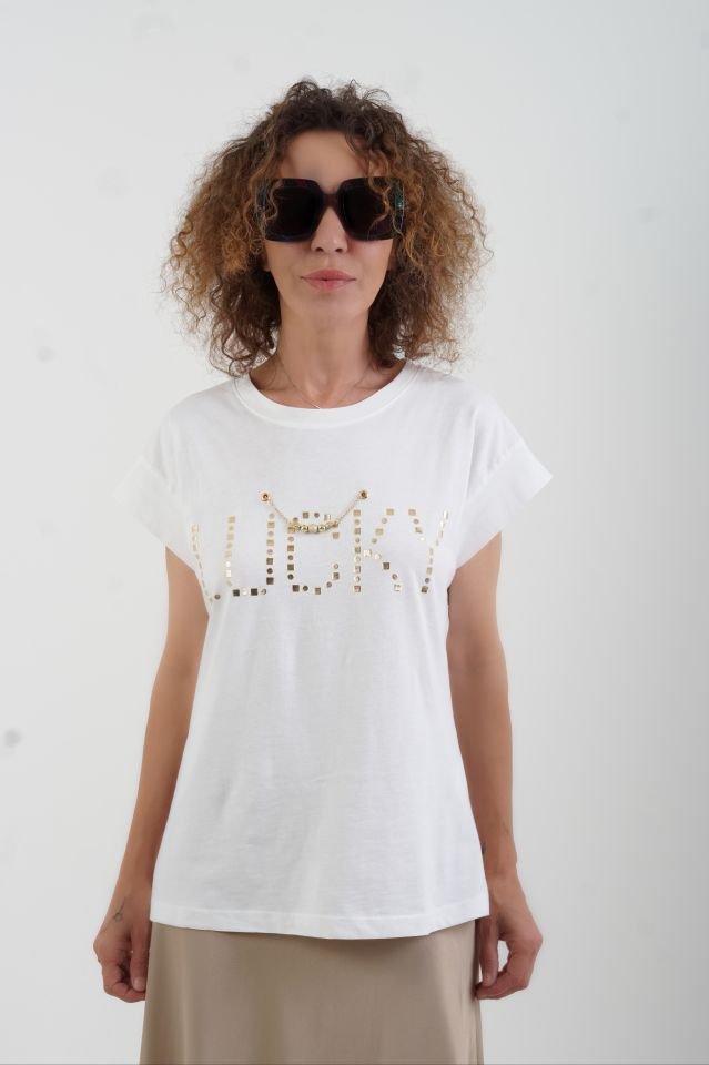 Gold Lucky Baskılı Aksesuar Detaylı Tshirt