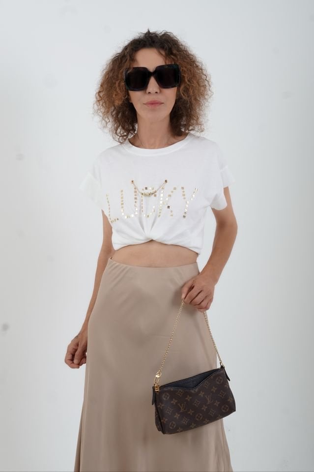 Gold Lucky Baskılı Aksesuar Detaylı Tshirt