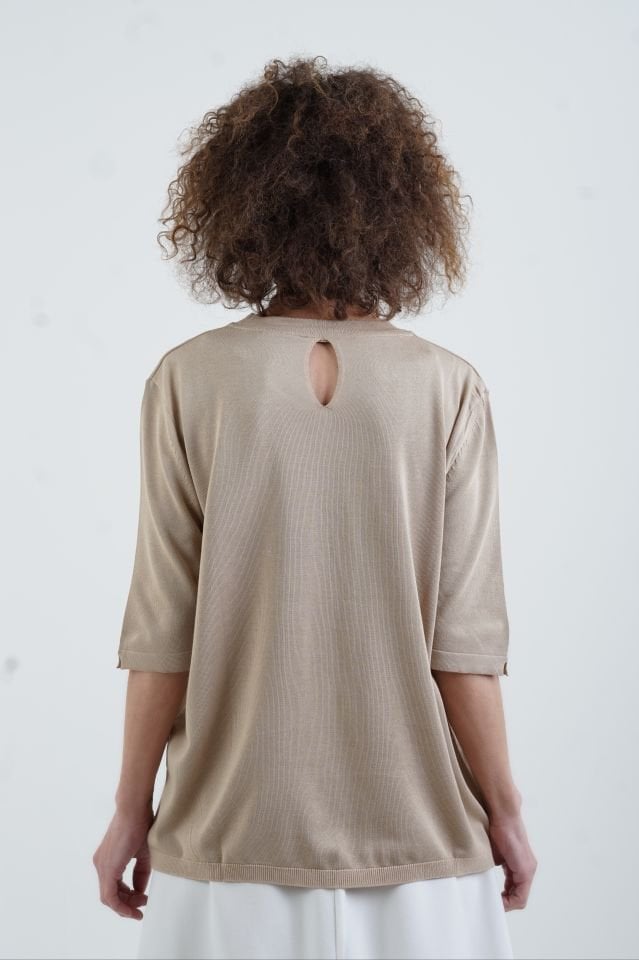 Camel Bisiklet  Yaka Arka Damla Kısa Kol Kazak