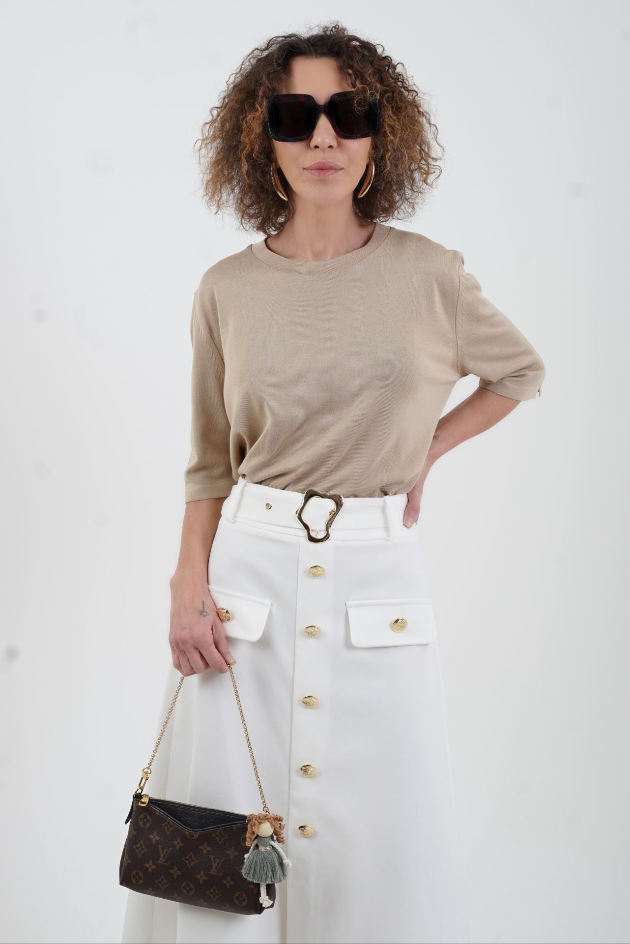 Camel Bisiklet  Yaka Arka Damla Kısa Kol Kazak