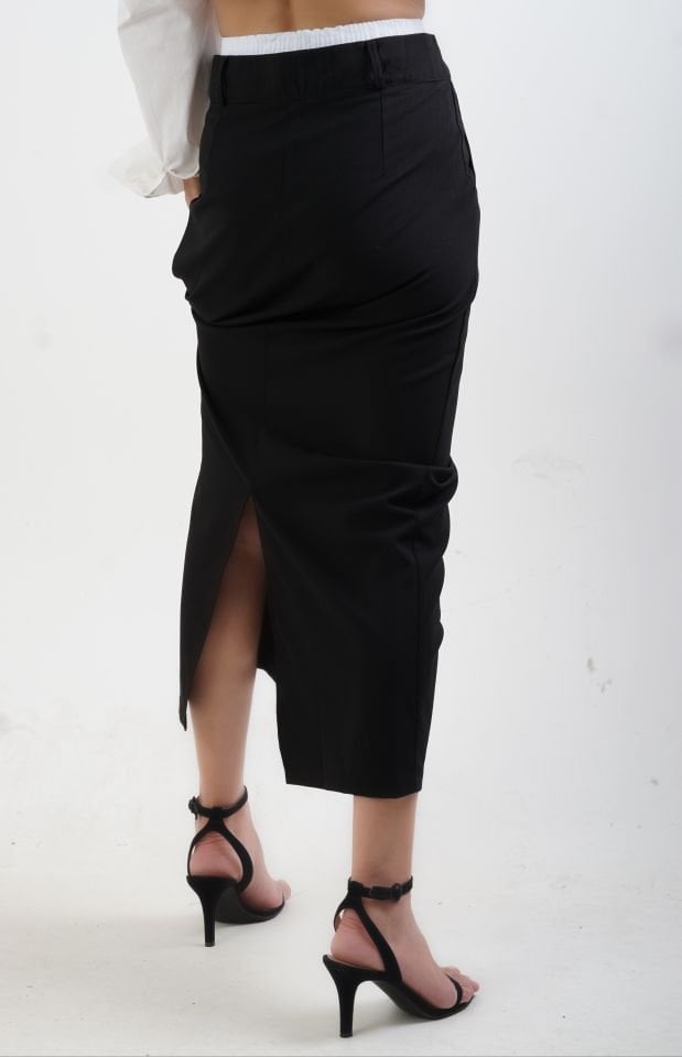 Siyah Poly Boxer Detaylı Etek