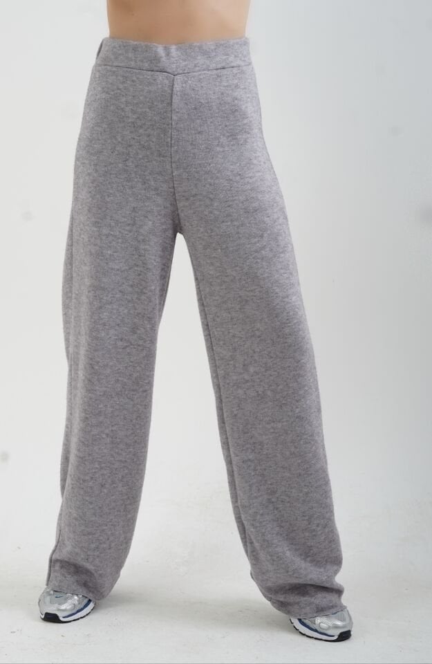 Gri Triko Görünümlü Örme Pantolon Kolsuz Bluz Takım