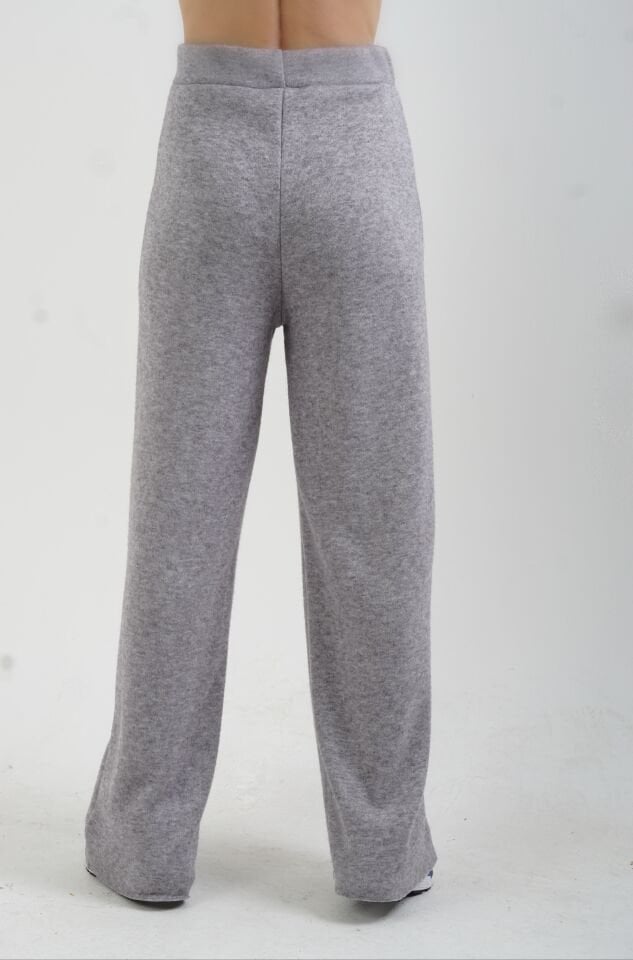 Gri Triko Görünümlü Örme Pantolon Kolsuz Bluz Takım