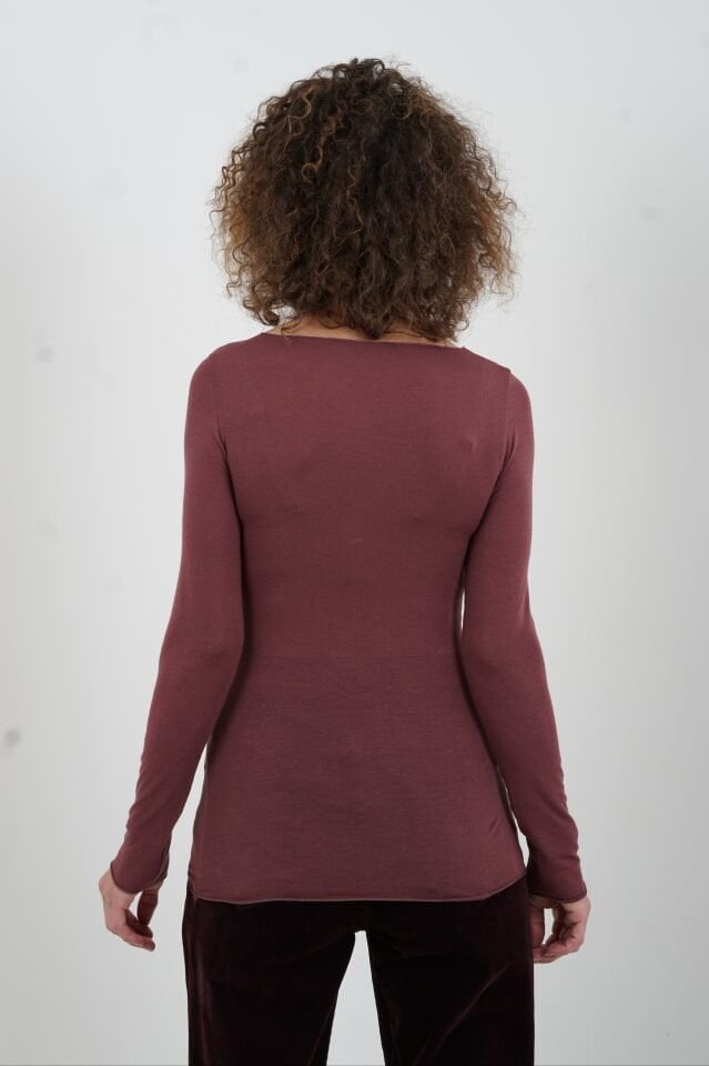 Mürdüm Kayık Yaka Modal Kaşmir Bluz