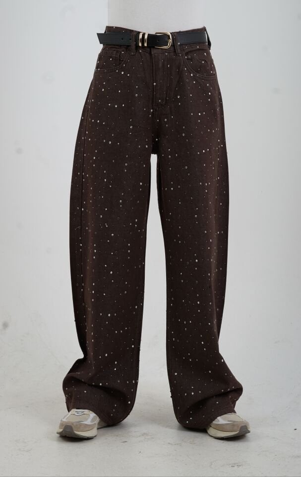 Kahve Taşlı Denim Pantolon