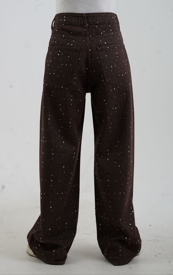 Kahve Taşlı Denim Pantolon