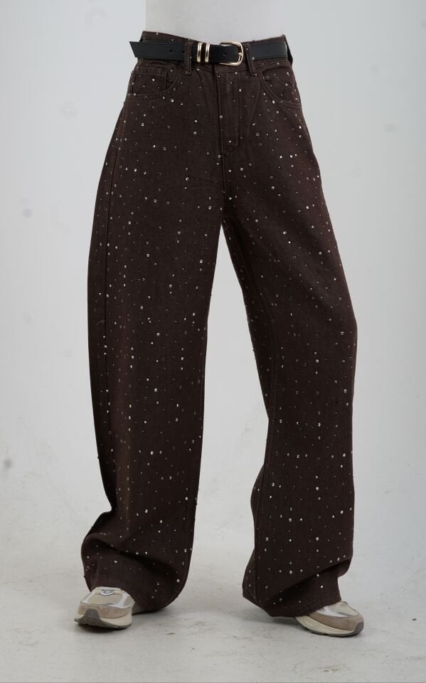 Kahve Taşlı Denim Pantolon