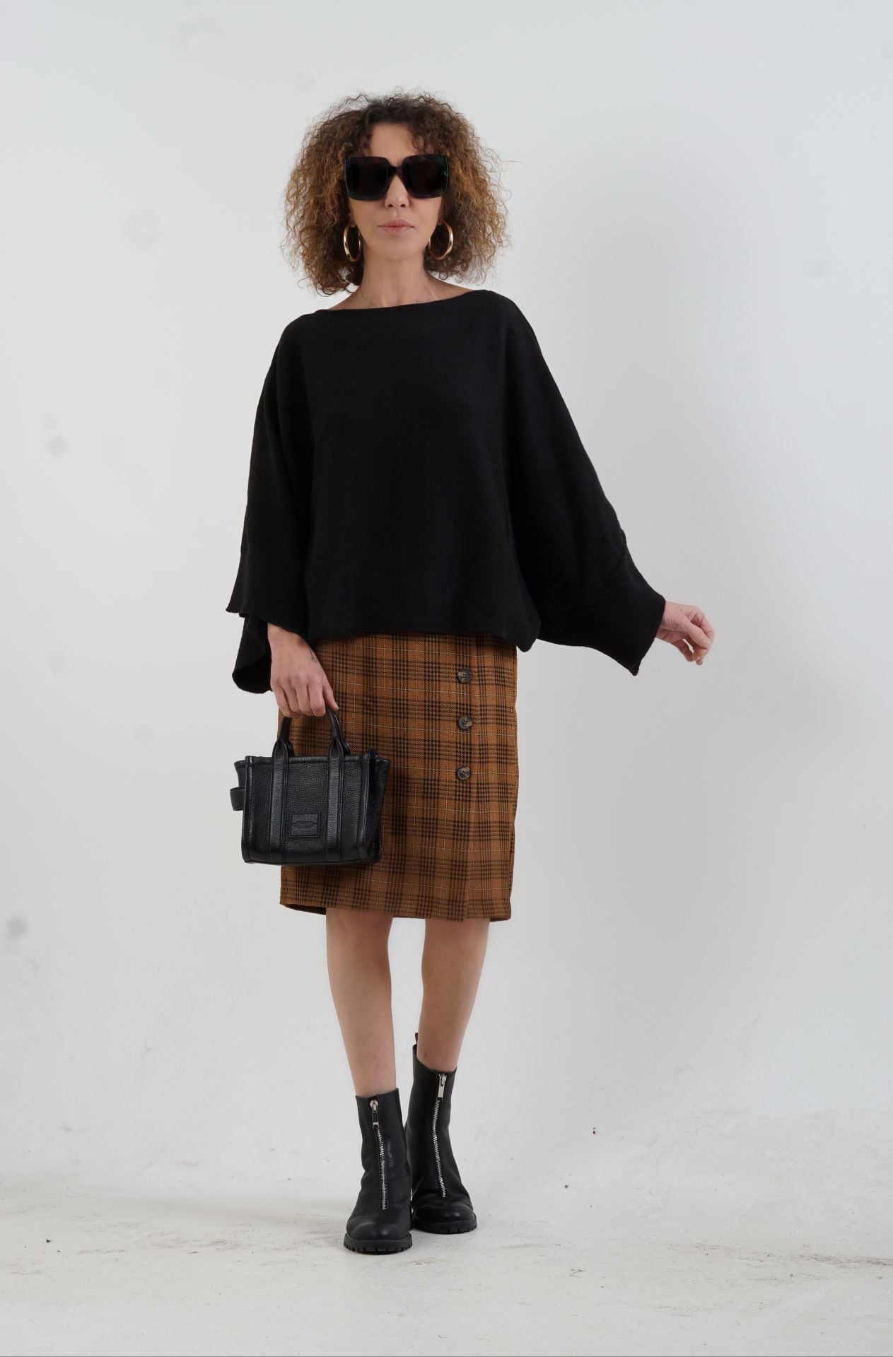 Yandan Düğmeli Ekose Etek