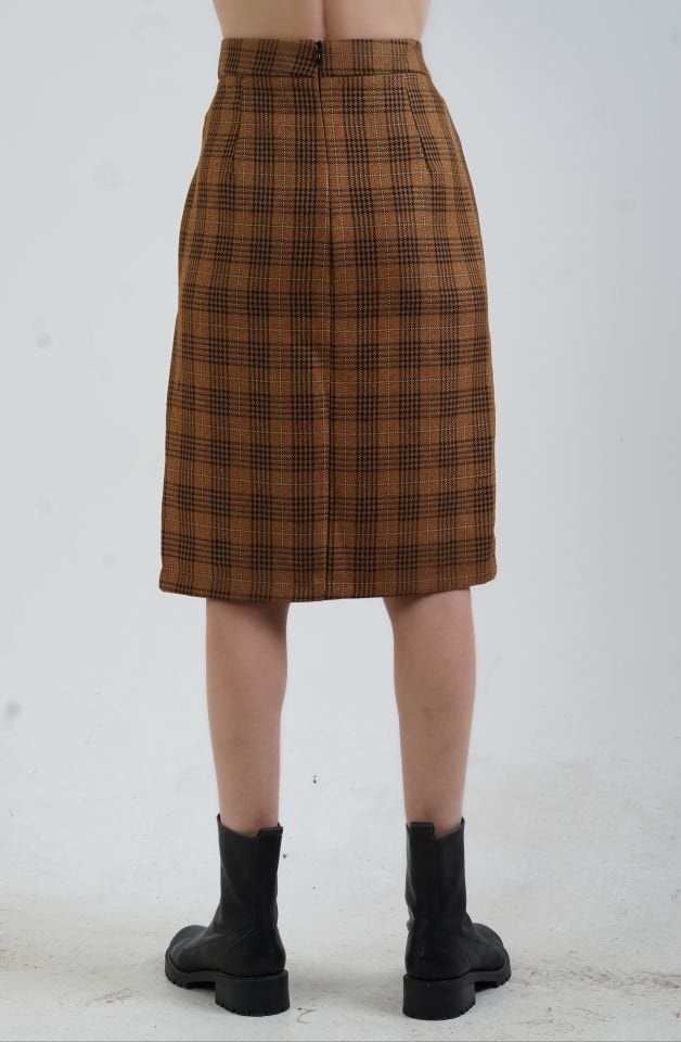 Yandan Düğmeli Ekose Etek