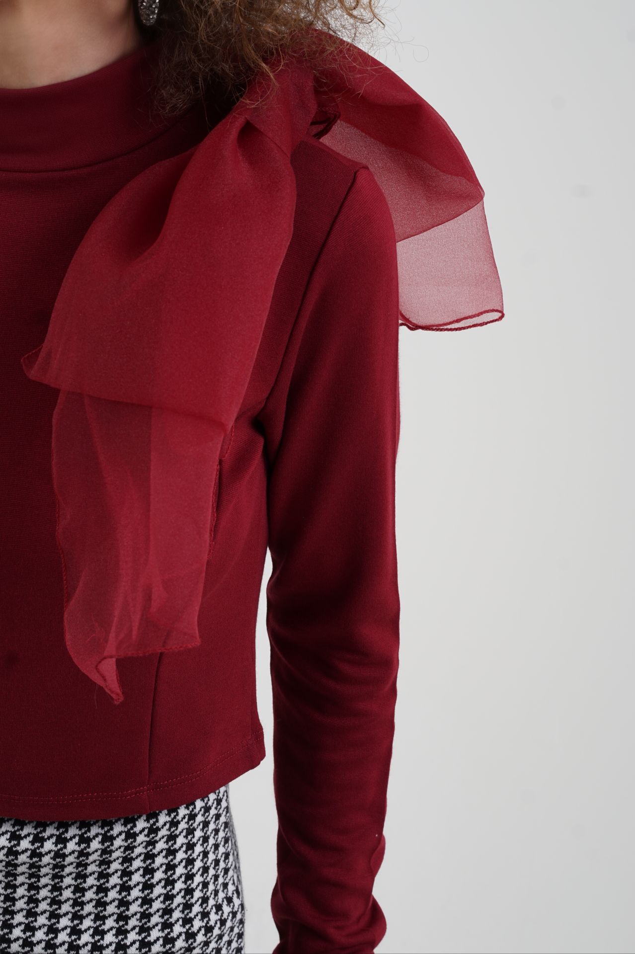 Bordo Organza Fiyonk Broş