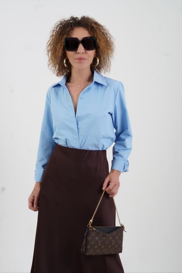 Acı Kahve Tok Saten Maxi Boy Etek