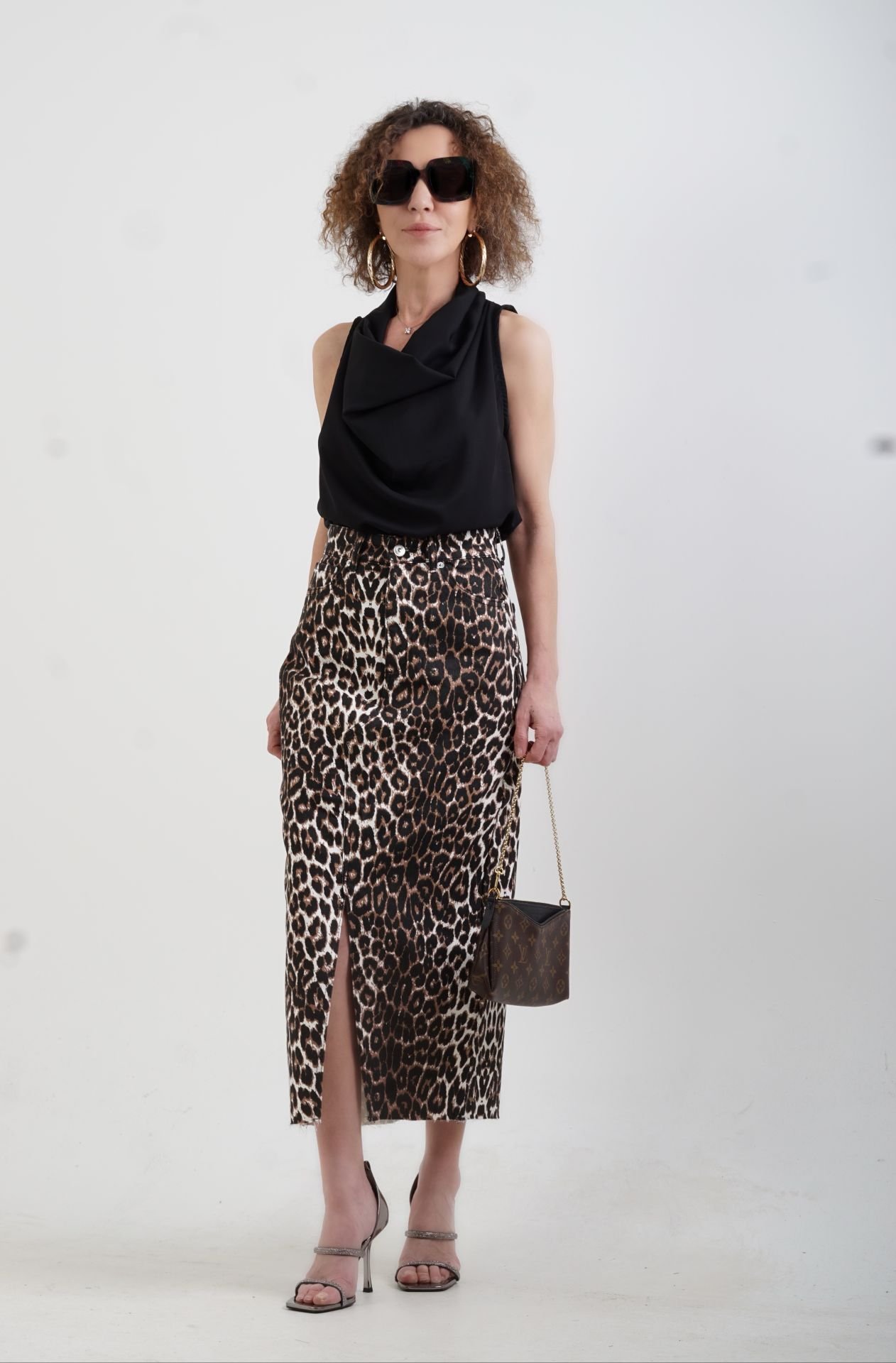 Leopar Desenli Yırtmaçlı Etek