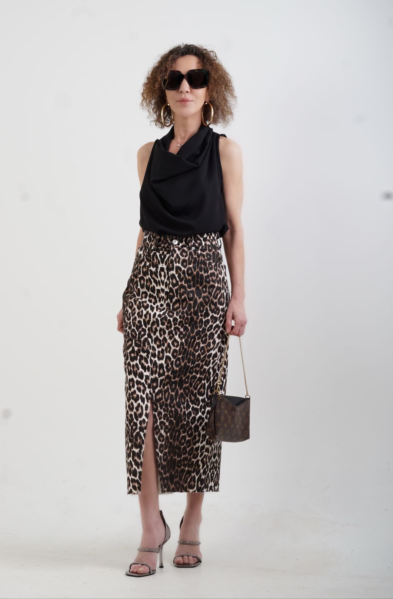 Leopar Desenli Yırtmaçlı Etek