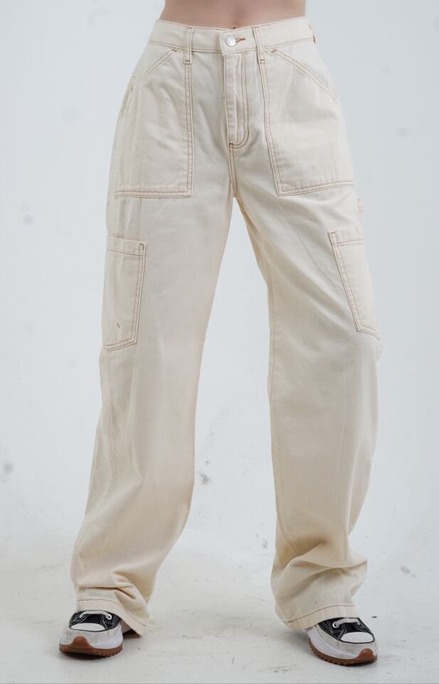 Naturel Kontrast Dikişli Jean Pantolon