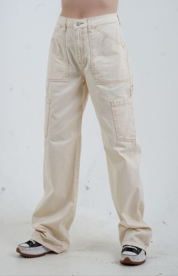 Naturel Kontrast Dikişli Jean Pantolon