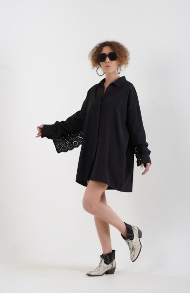 Kolu Ve Arkası Fistolu Gömlek SİYAH - STN