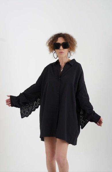 Kolu Ve Arkası Fistolu Gömlek SİYAH - STN