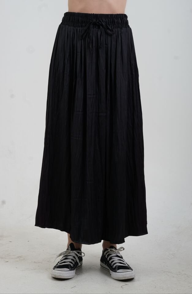 Siyah Beli Lastikli Crash Efekt Saten Etek