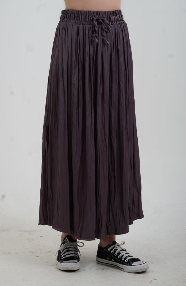 Vizon Beli Lastikli Crash Efekt Saten Etek