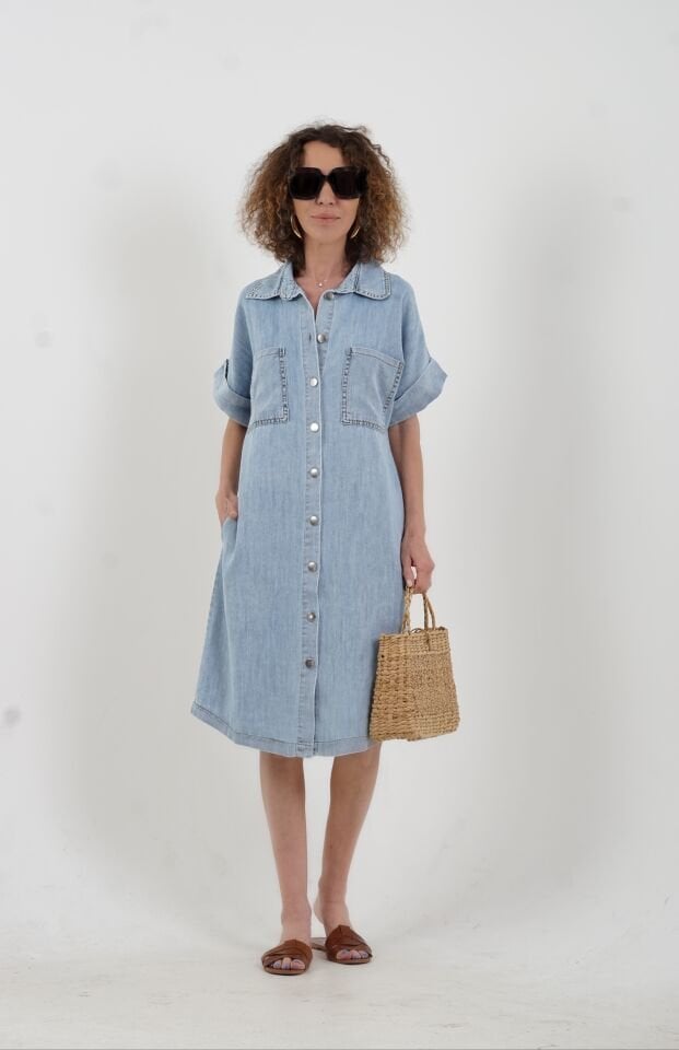 Mavi Tencel Denim Gömlek Elbise