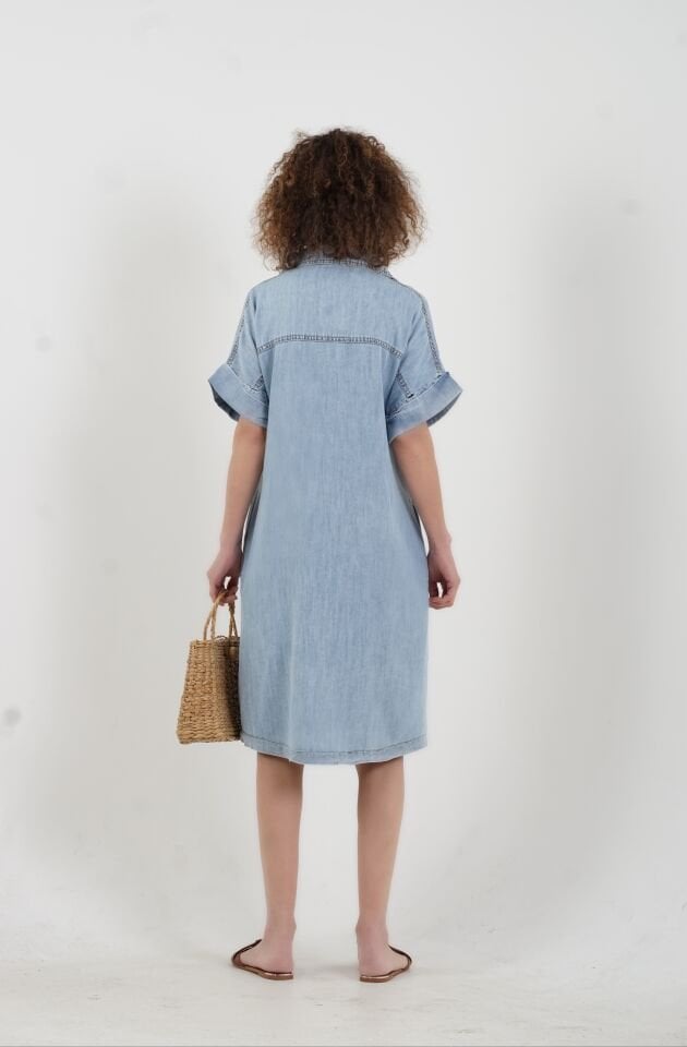 Mavi Tencel Denim Gömlek Elbise