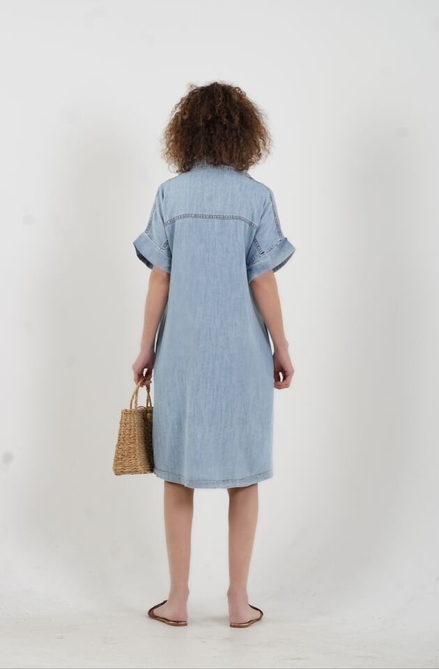 Mavi Tencel Denim Gömlek Elbise