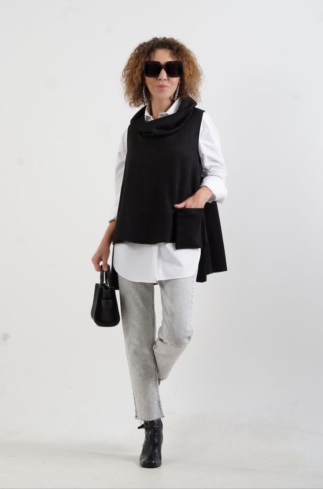 Siyah Cepli Nubuk Bluz