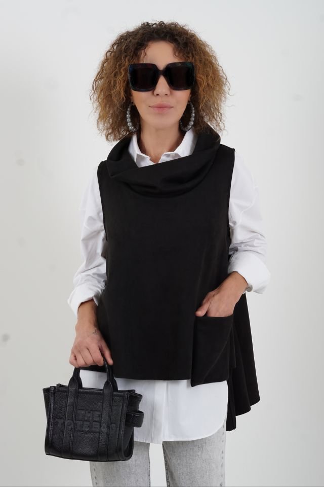 Siyah Cepli Nubuk Bluz