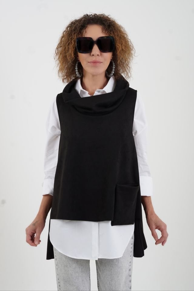 Siyah Cepli Nubuk Bluz