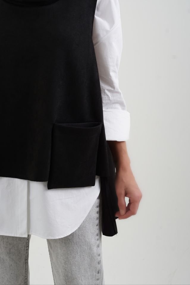 Siyah Cepli Nubuk Bluz