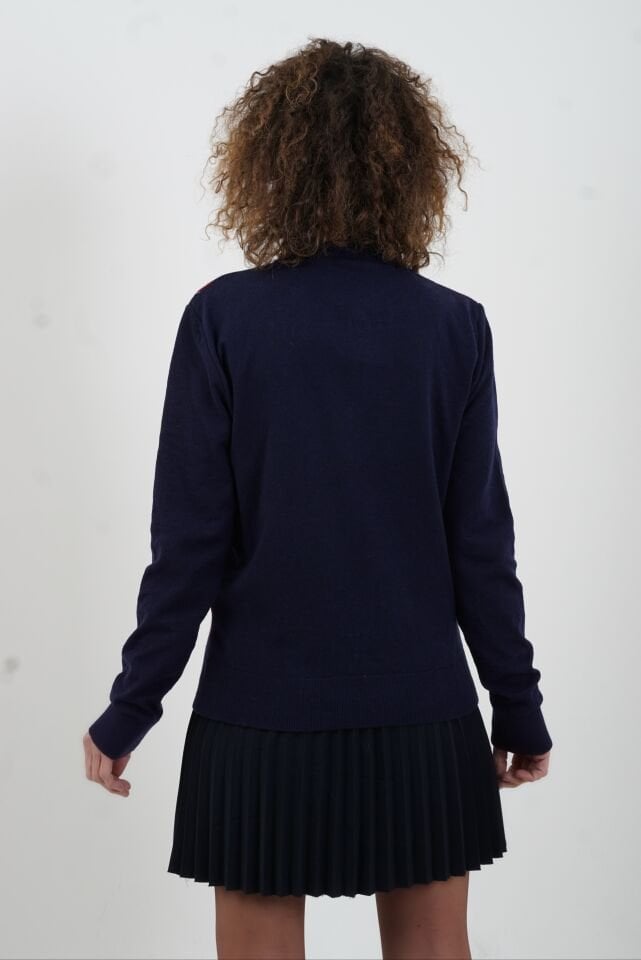 Bordo Lacivert Baklava Desen Polo Yaka Kazak