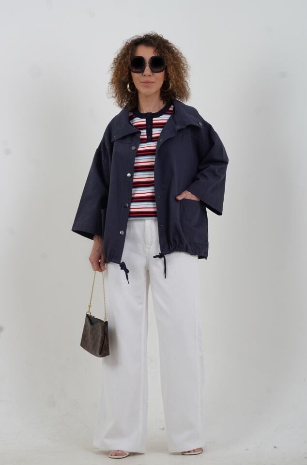 Lacivert Çıt Çıtlı Mont