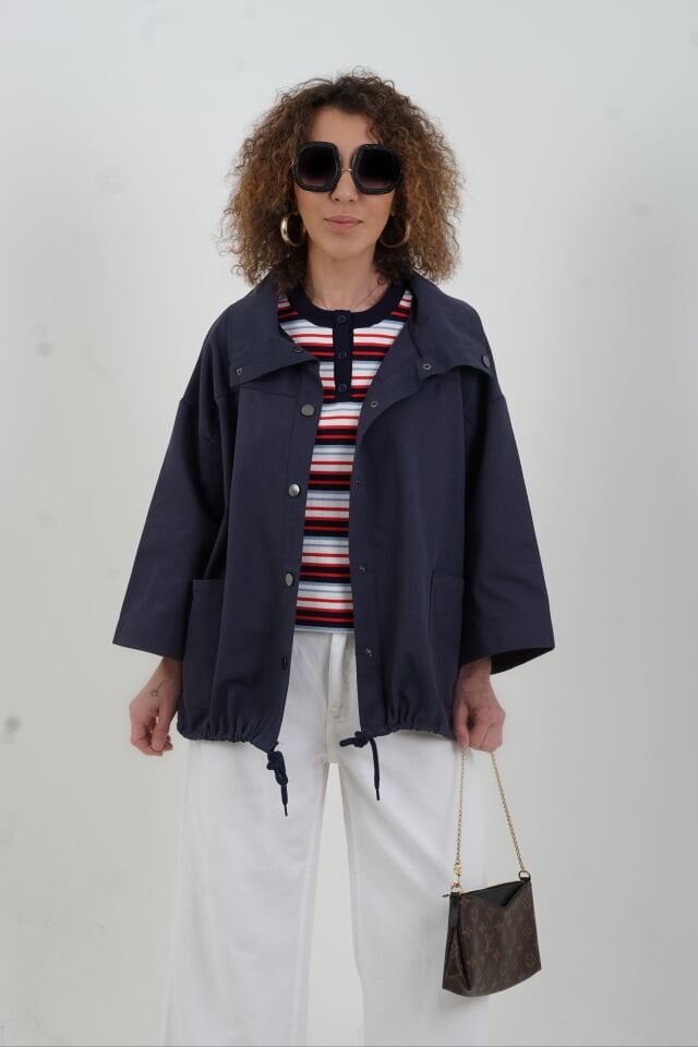 Lacivert Çıt Çıtlı Mont