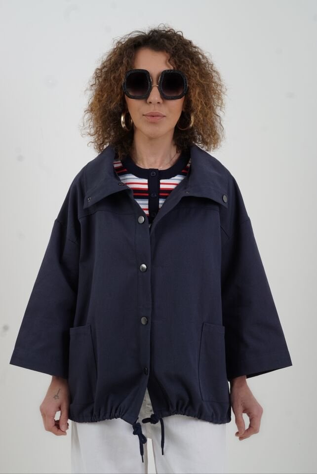 Lacivert Çıt Çıtlı Mont