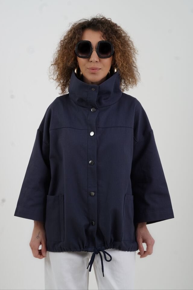 Lacivert Çıt Çıtlı Mont