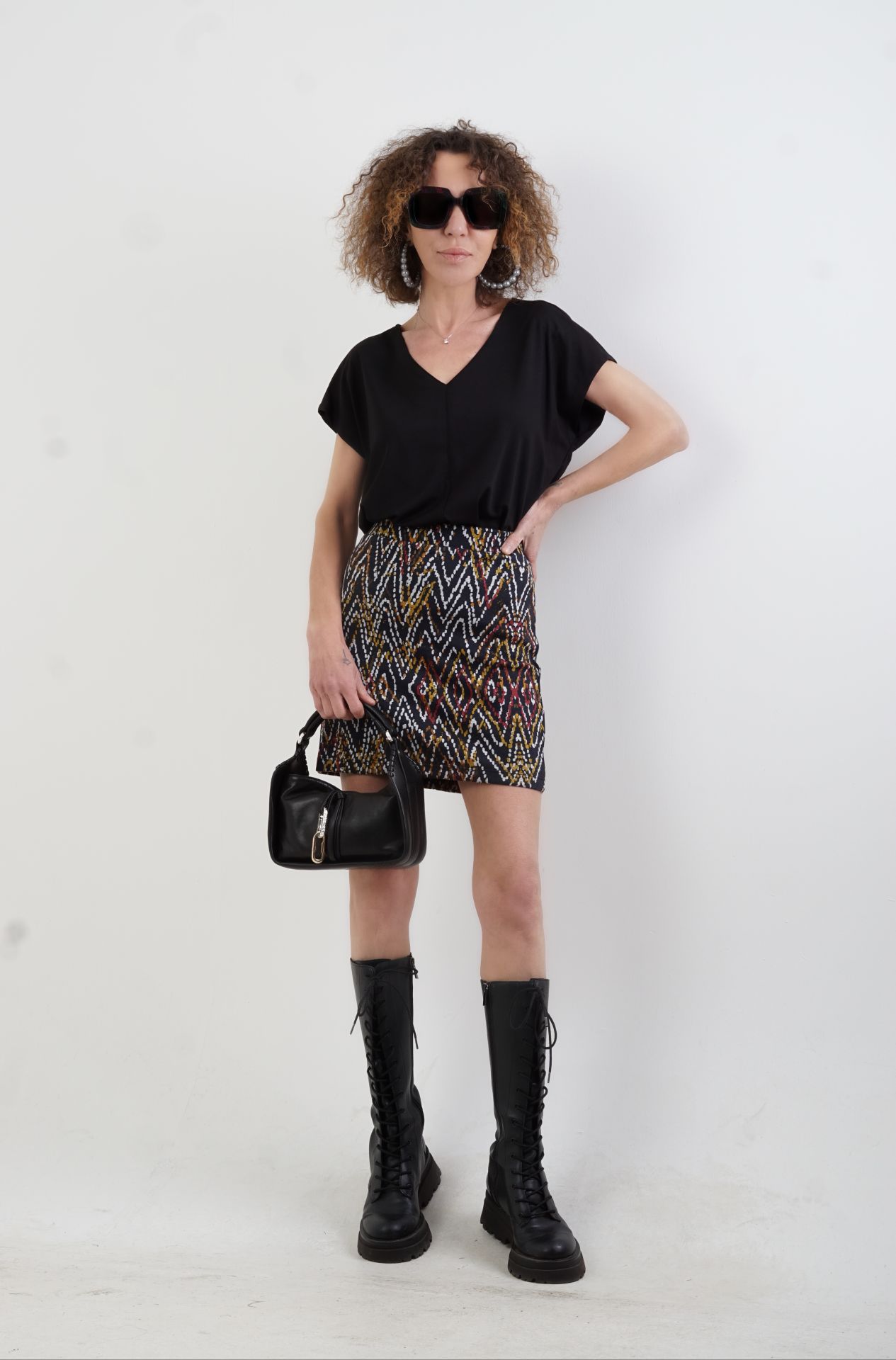 Zigzag Desenli Mini Etek