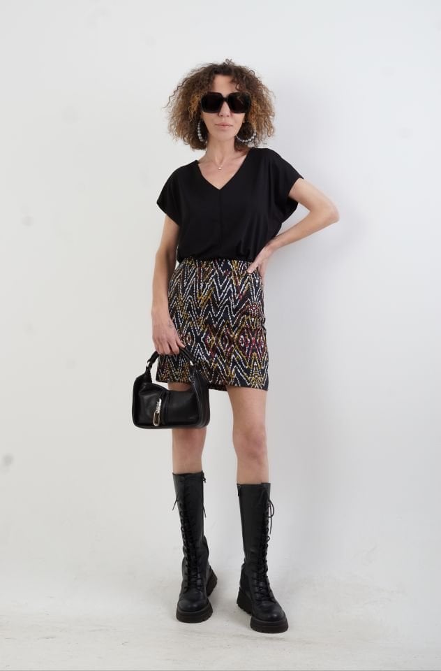 Zigzag Desenli Mini Etek