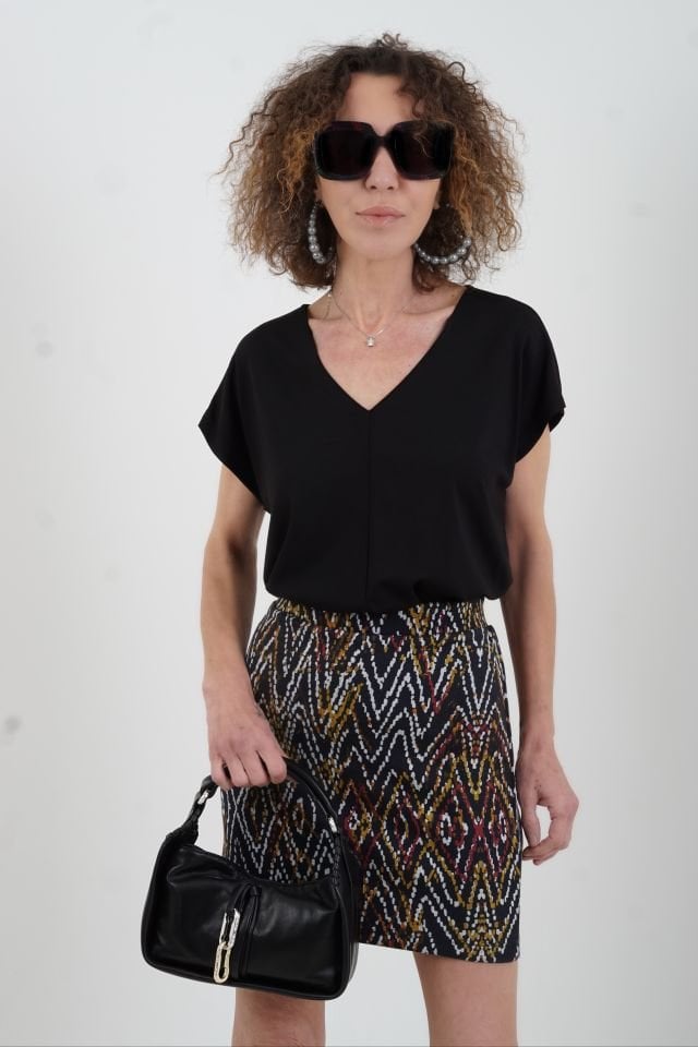 Zigzag Desenli Mini Etek